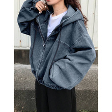 O 42275 Solid Zip Hooded Loose Coat ��ɫ��ñ�������׿羳
