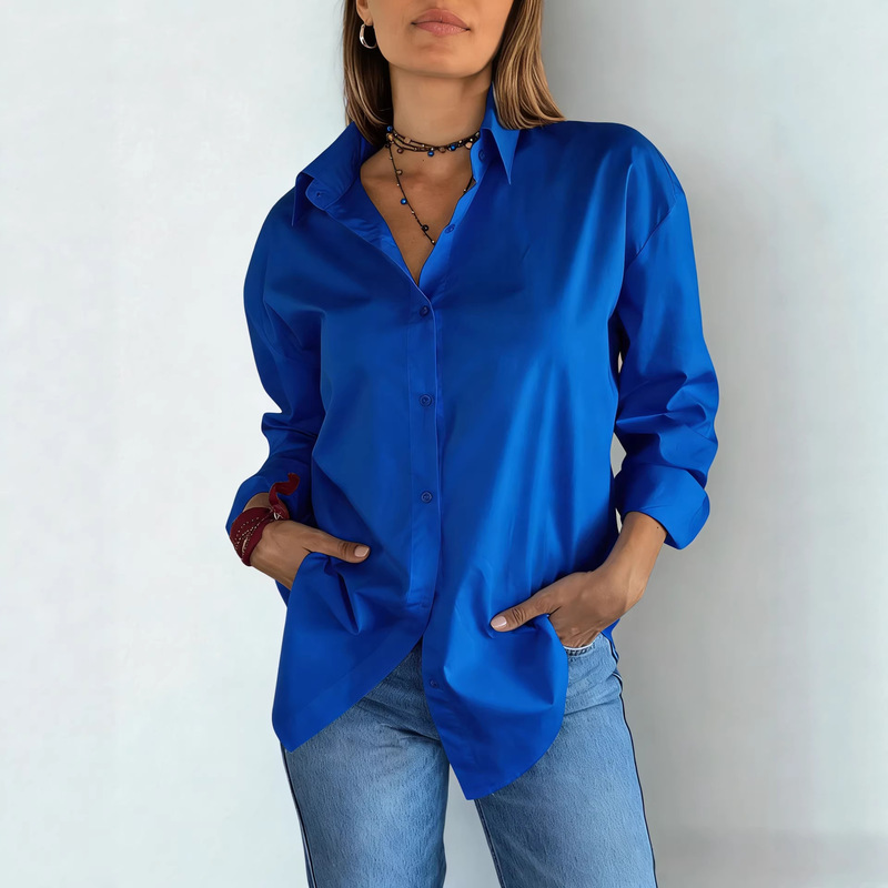 European and American Cross-Border Satin Imitation Silk Shirts, Satin Long-Sleeve Shirts, Multi-Color Plus-Size Ready-To-Ship Foreign Trade Women's Clothing