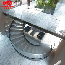 工厂价格旋转楼梯室内钢化玻璃护栏扶手大理石踏步弧形楼梯