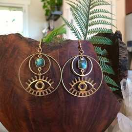 邦捷波西米亚时尚复古恶魔之眼宝石吊坠耳环时尚女士珠宝耳饰