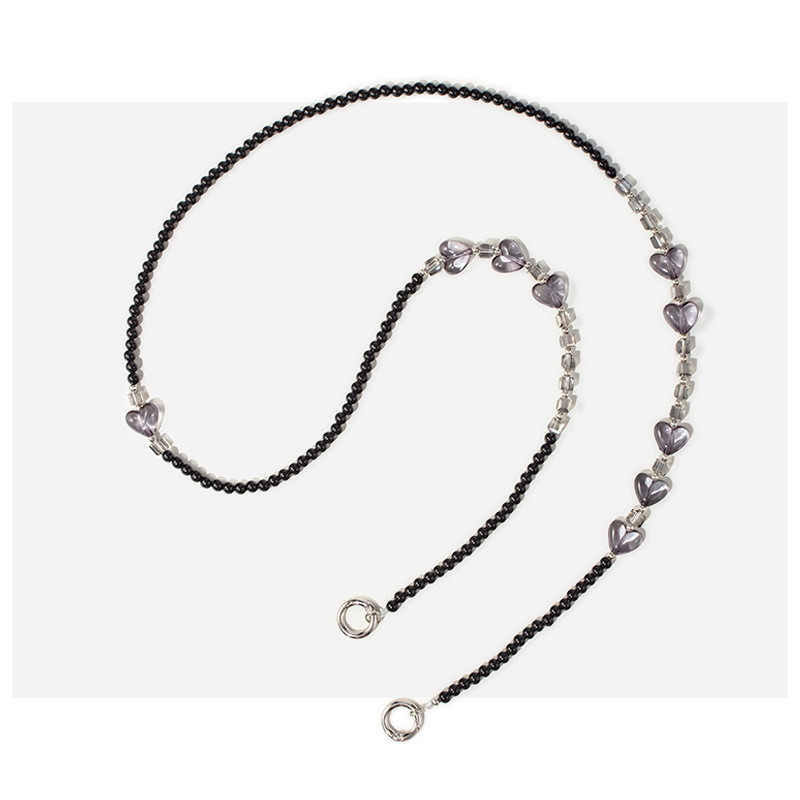 Black love pearl mobile phone lanyard double buckle (about 120cm)