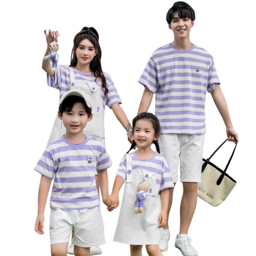 Children's cartoon short-sleeved parent-child set for boys and middle-aged children, round neck T-shirts for a family of three or four, parent-child tops