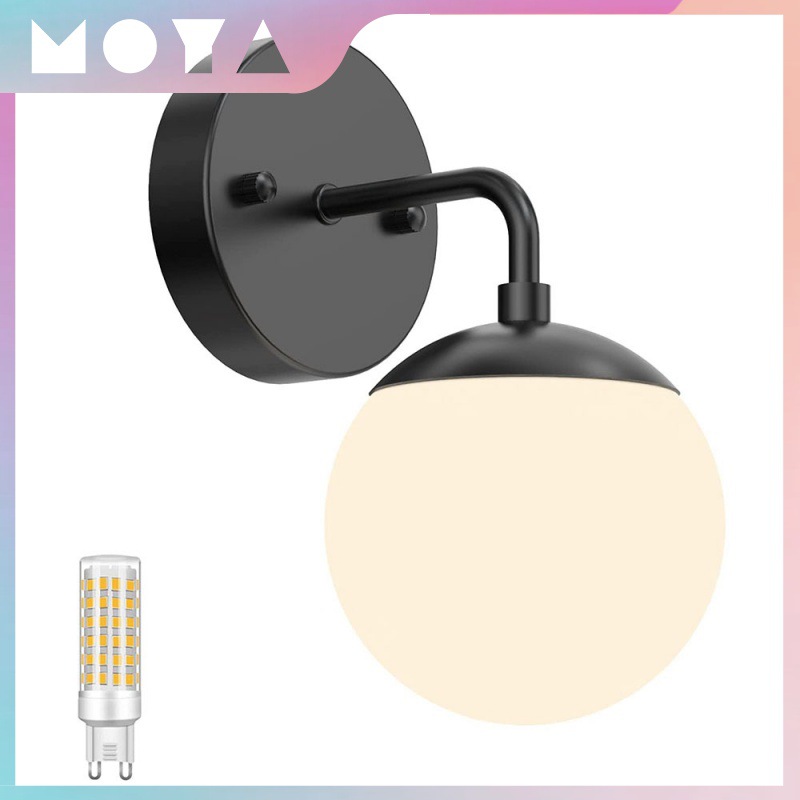 Black glass modern spherical sconce for living room for bed for…