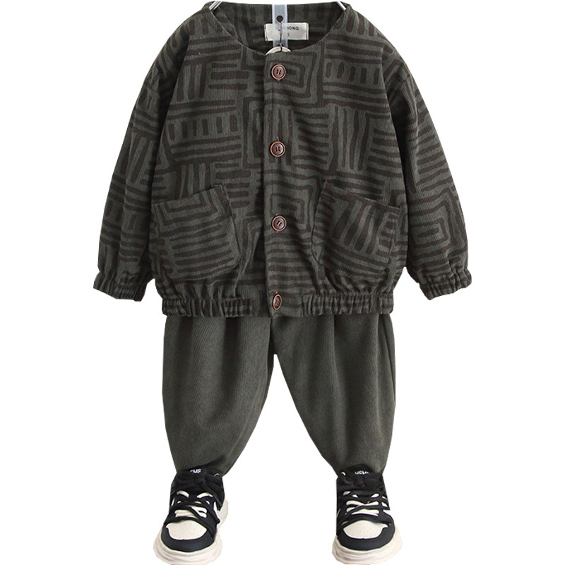 5936 traje de niño chaqueta de otoño para niños 2024 nuevo estilo estilo occidental bebé primavera y otoño ropa de pana traje de tres piezas