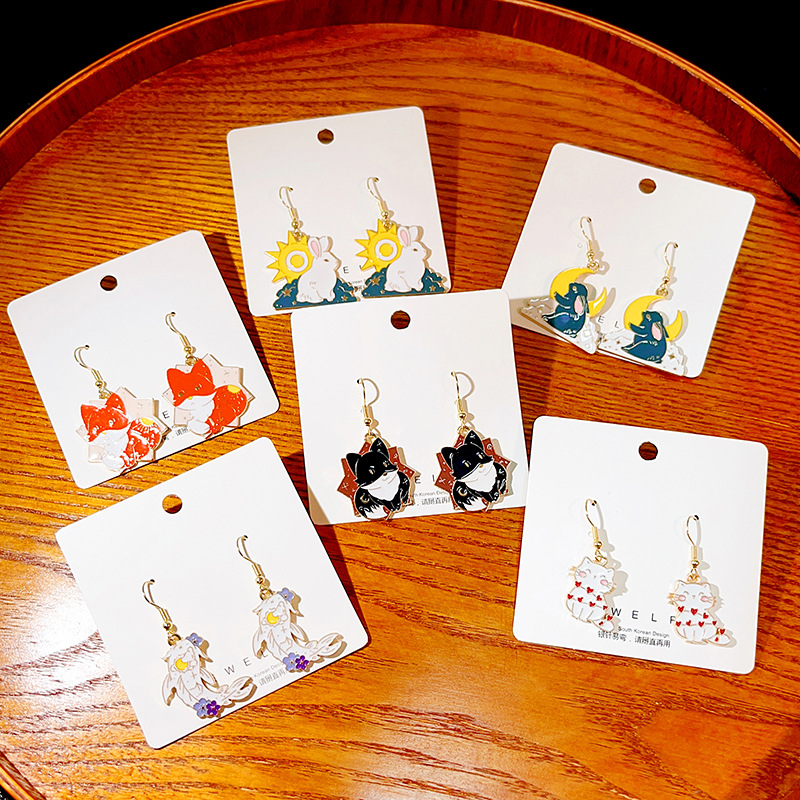 18g Weight Drop Earrings Classification 1 Pair Quantity Daily Occasion Alloy Material Rabbit, Moon, Heart Shape Pattern Women'S Gender Enamel Design Cute Style Cute Rabbit Moon Heart Shape Alloy Enamel Women's Drop Earrings 1 Pair 无
