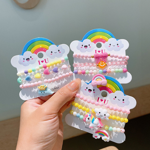 Cross-border hot-selling children's acrylic bracelet hand-beaded colorful cartoon fruit little girl versatile jewelry set