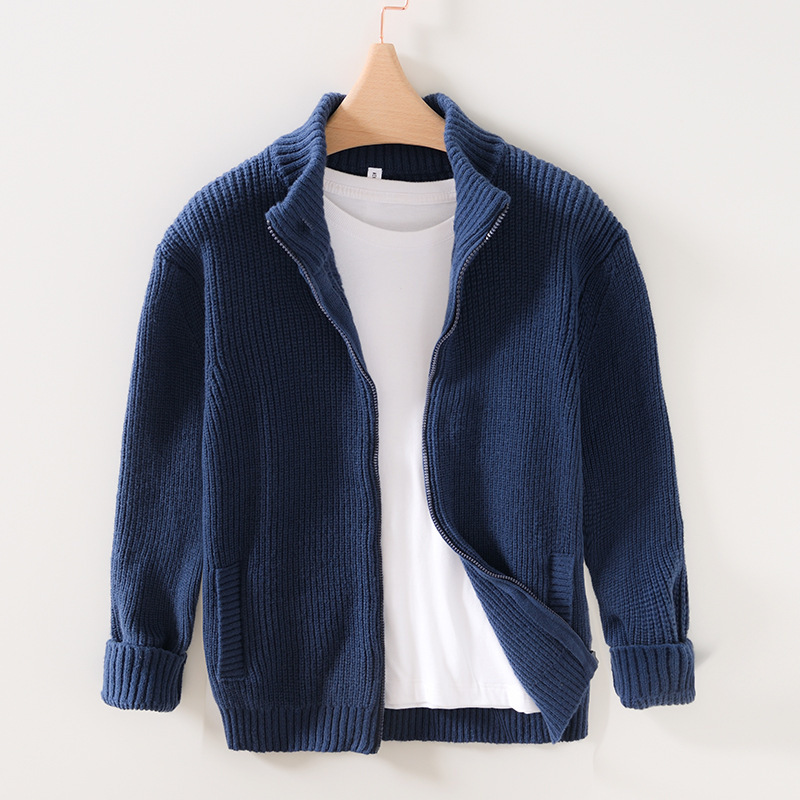 L966 Automne/Hiver Col Montant Tricoté Cardigan Édition Coréenne Polyvalent Vêtements D'extérieur Pull Top Coat Homme_voghion.com
