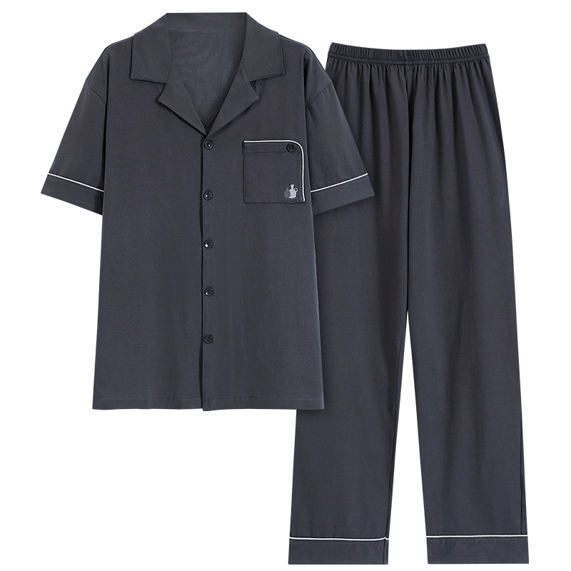 Pijamas de hombre Pantalones de manga corta de verano de los hombres traje de algodón de media manga solapa de los hombres de verano ropa para el hogar primavera y otoño