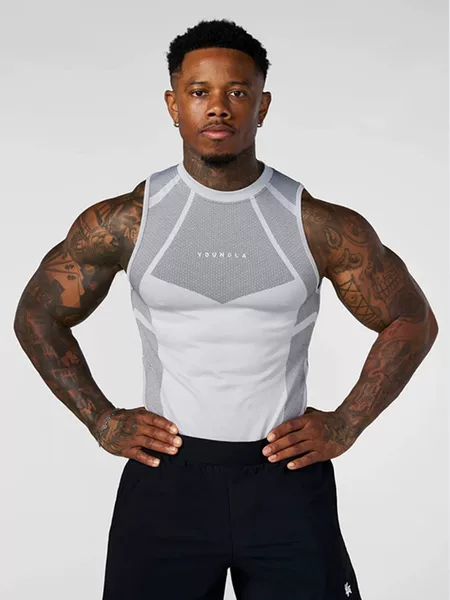Youngl American-Style New Sports Running Fitness Sleeveless Vest Printed Breathable Fashionable Tight-Fitting Trendy Top