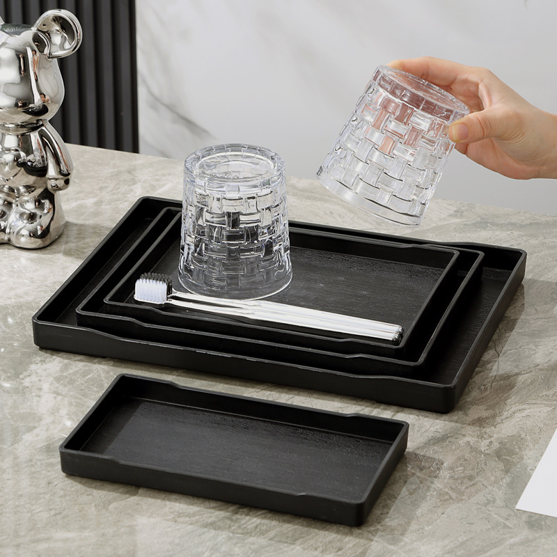 Plastic Dinner Plate Hotel Hotel Rectangular Tray for Tea Cup Household Imitation Wood Grain Thickened Tea Tray Storage Tray