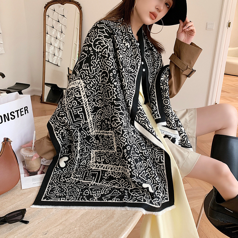 2023 Scarf Women's Winter New Edition Double sided Imitation Cashmere Thickened Warmth Scarf Air Conditioned Shawl Mom_voghion.com