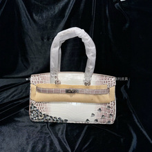 高品手作！满钻全手工制作进口喜马拉雅鳄鱼皮h铂金包30cm女大手