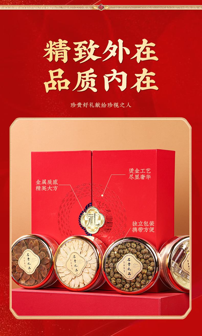 American Ginseng Gift Box Si Pin He Four Herb Wellness Set with Dendrobium Goji Astragalus Deer Antler 400g overview