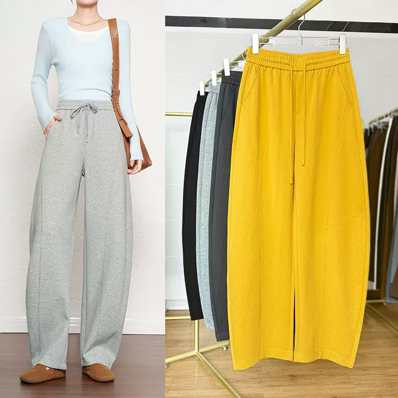 香蕉卫裤女欧版宽松2025早秋新款大码时尚运动风设计感弯刀哈伦裤