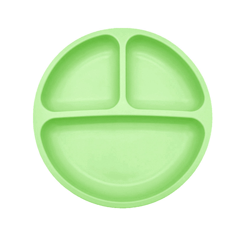 Silicona bebé cena placa redonda cara sonriente vajilla de silicona de los niños plato de cena de silicona suplemento de alimentos para bebés plato de cena del compartimiento
