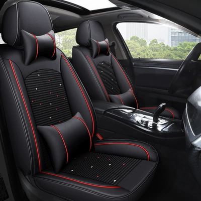 Universal seat cover: seat cover car seat cover temu - black-red-full-leather-standard-version