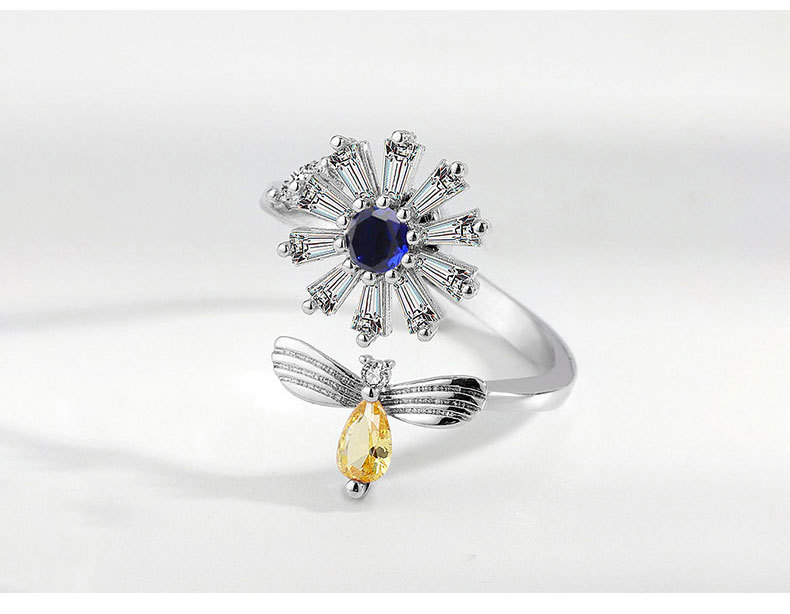 1 Piece Lady Flower Copper Plating Zircon Womenu0027S Open Ring