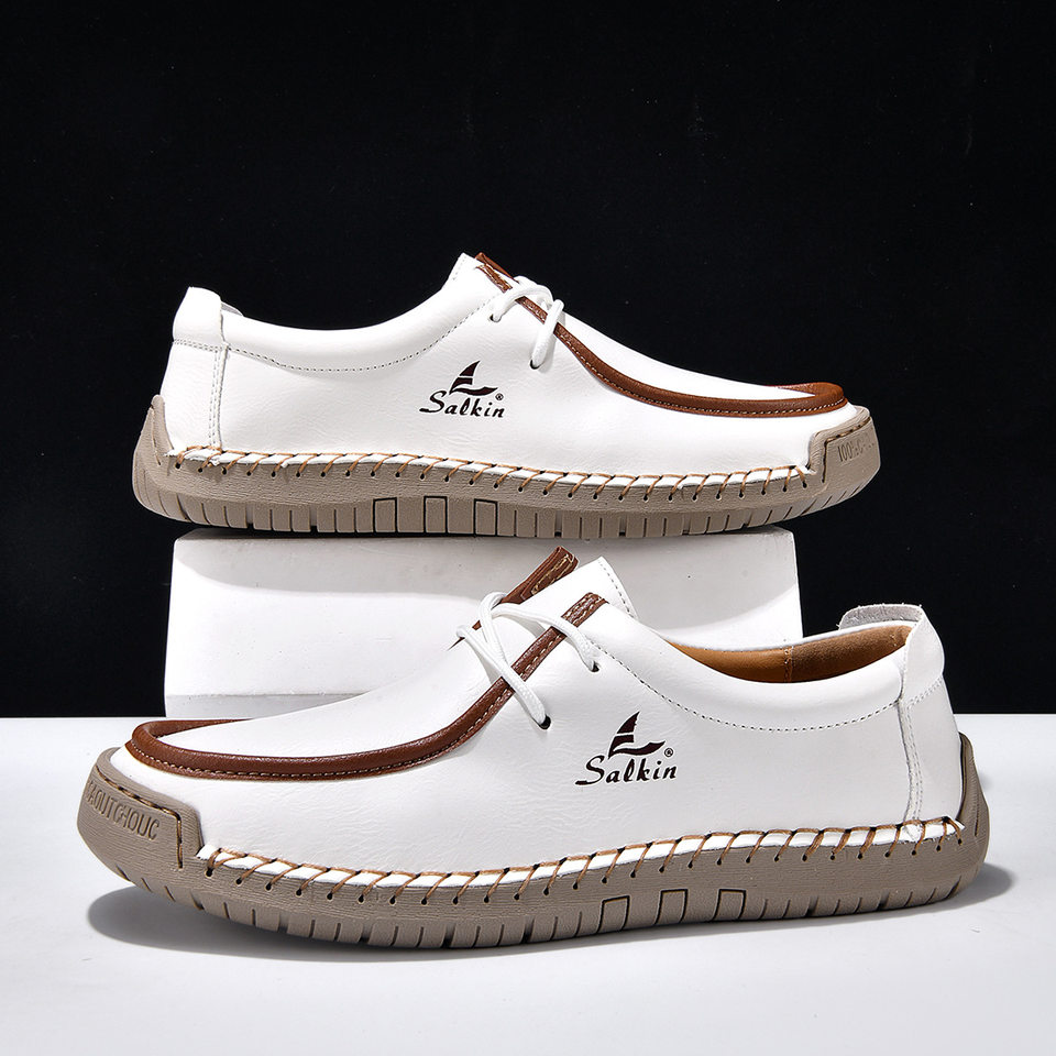 Giày lười unisex cỡ lớn 48, mũi tròn, mặt vải lanh, đế bằng gót thấp, dây buộc phía trước — 2801 Vàng kim, 2801 Xanh lá cây táo, 2801 Xanh đậm, 2801 màu xanh chi tiết 24