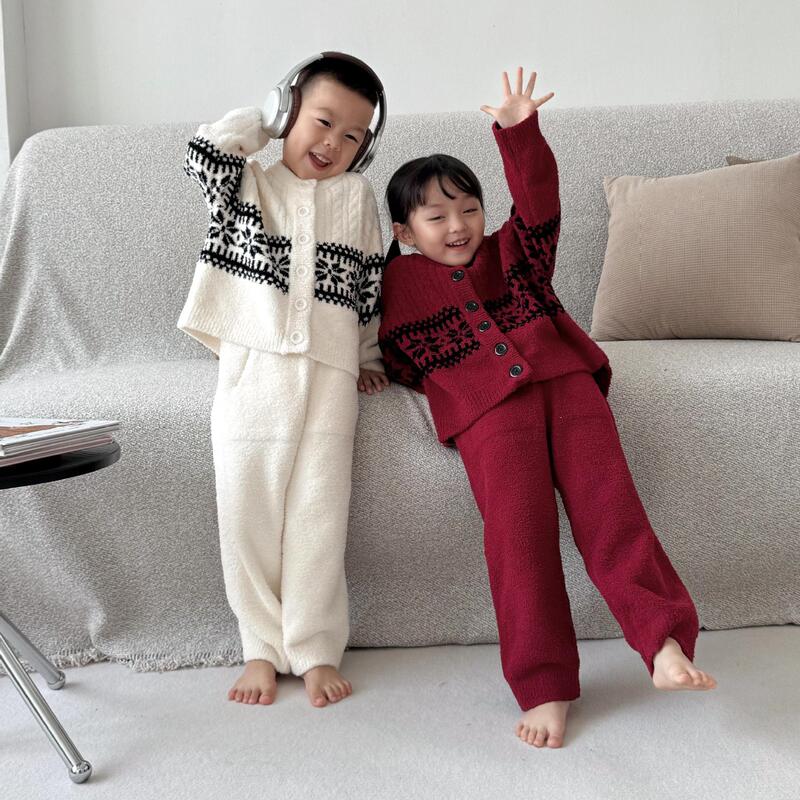 亲子系列CaCa开衫系扣半边绒睡衣女秋冬加厚保暖软绵绵家居服套装|undefined