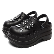 高跟凉鞋女夏季网红diy卡通可爱蝴蝶结增高沙滩鞋踩屎感洞洞鞋女