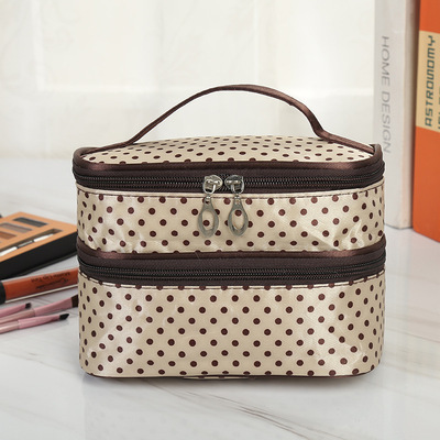 Double-layer Dot Cosmetic Bag Large Capacity Wash Storage Bag Portable Travel Bag