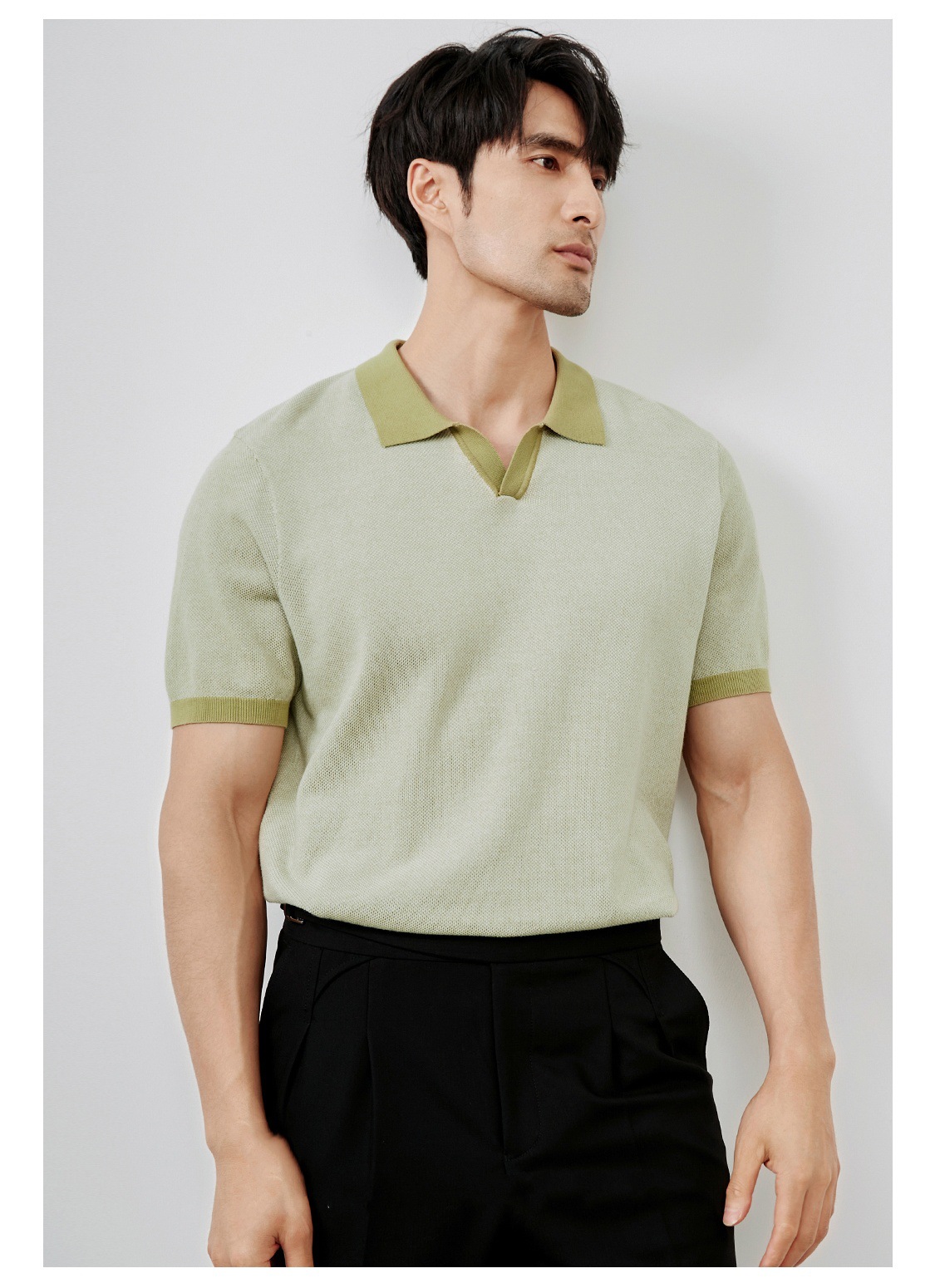 Men's Casual Polo Shirt British Retro High End Lapel Knitted Short Sleeve T-Shirt Breathable Slim Fit Business Top_viptrois.com