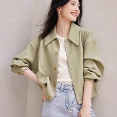 时尚优雅气质翻领短外套初秋通勤显瘦百搭别致外穿单排扣长袖上衣