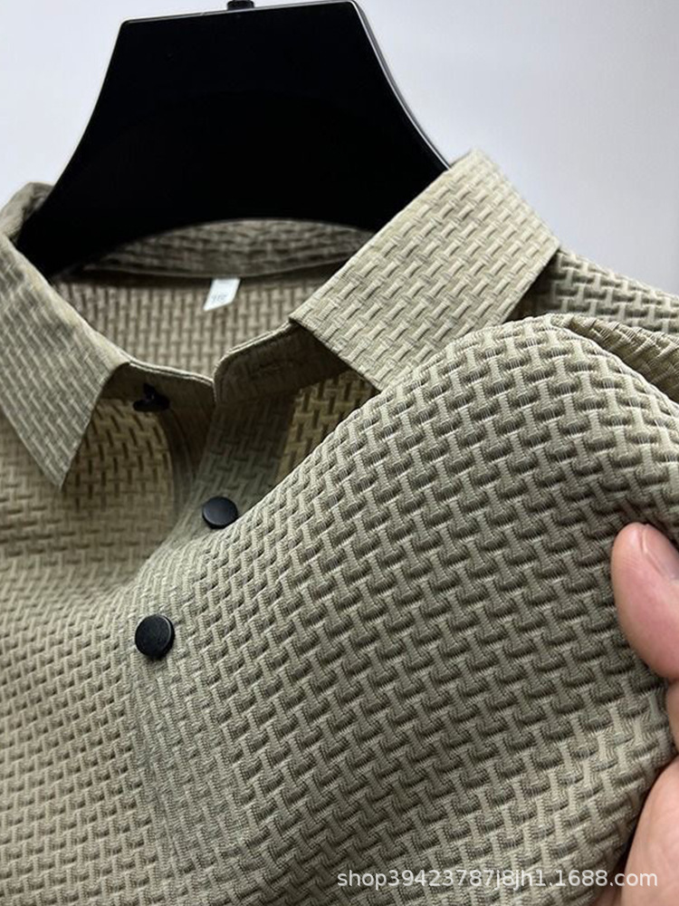 夏の氷糸速乾poloシャツ男ジャカード襟半袖tシャツ高級感カジュアル男式垂感上着