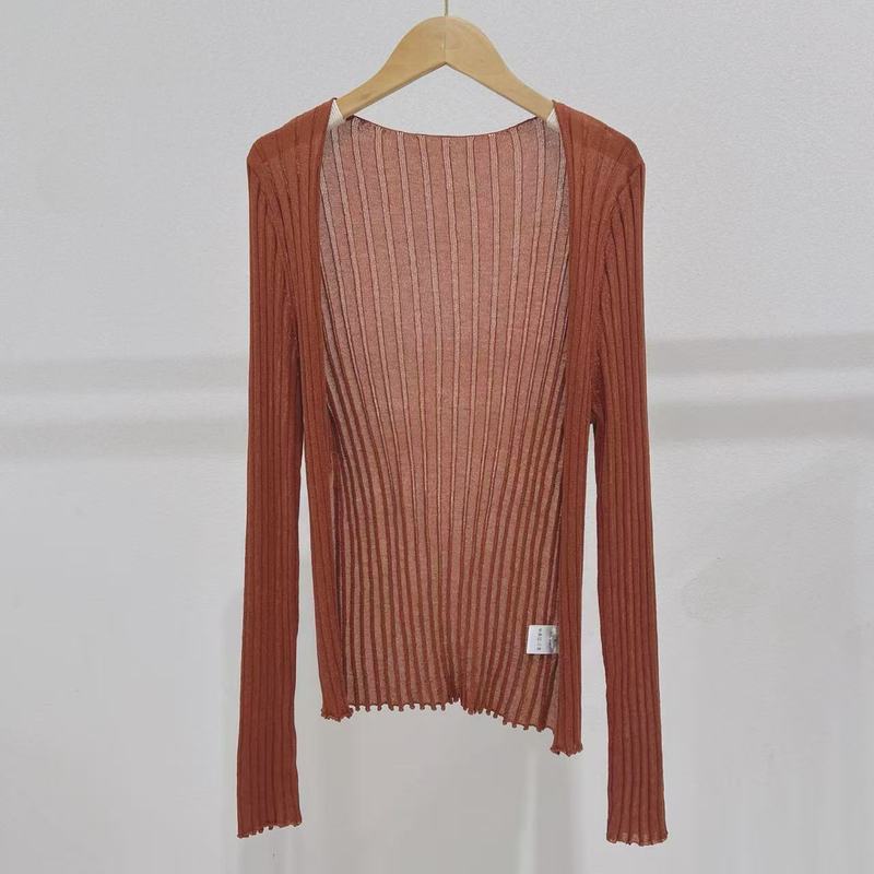 Cort スペインのニッチな女性のニット カーディガン夏薄い怠惰なリラックス トップ カバーアップ ジャケット|undefined