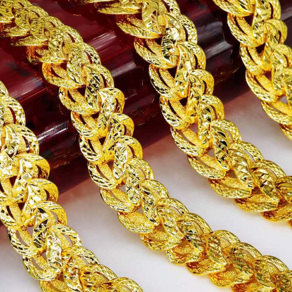 Men's Watch Chain, 24K Gold-Plated Bracelet, Boss Chain, Flat Bracelet with Floral Design, Double Buckle Watch Chain