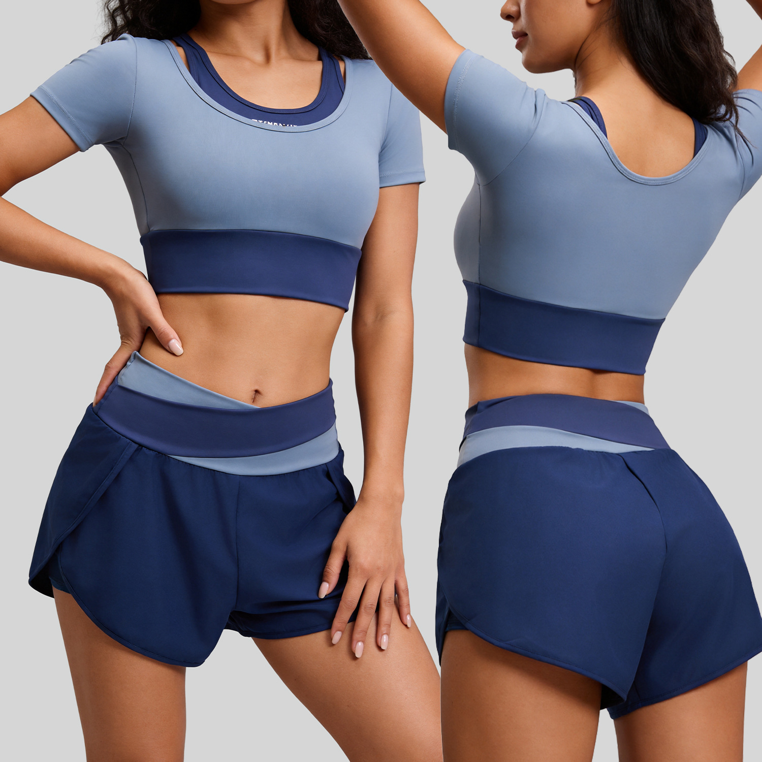 Shorts Deportivos de Yoga para Mujer, Color Block, Transpirables, con Bolsillo Lateral, Anti-Exposición, Diseño de Dos Piezas