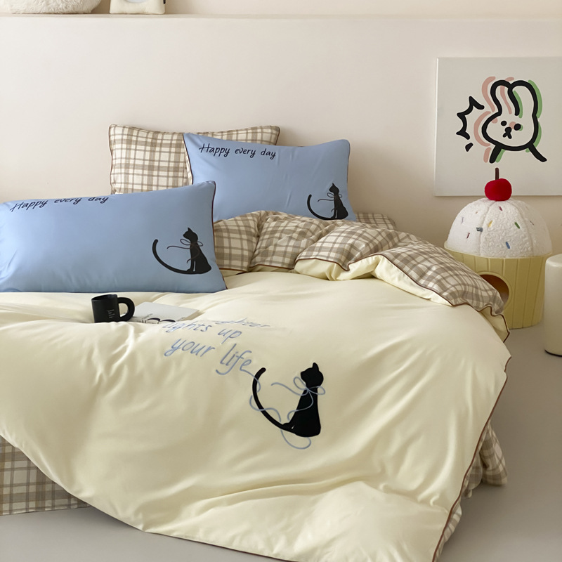 Ins algodón ultra suave lavado con agua cuatro piezas toallas de algodón puro color puro bordado cuatro piezas dibujos animados para la piel dormitorio tres piezas