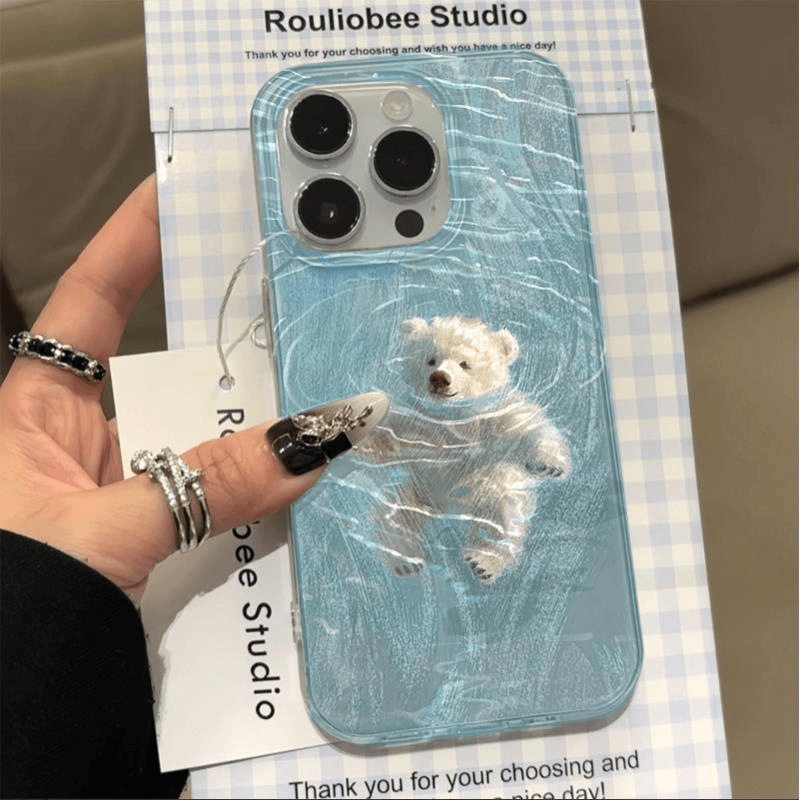 Cover protettiva per iphone 16 15 14 13 12 11 design orso bianco_voghion.com