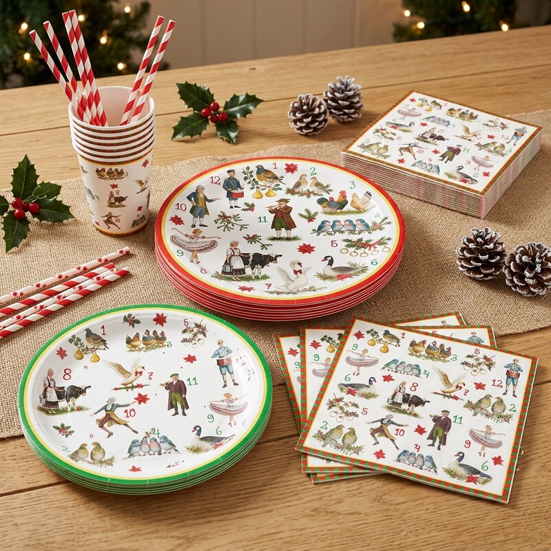 New Christmas 12-Day Theme Party Disposable Paper Plates, Napkins, Paper Cups, Straws, Holiday Party Decoration Supplies New Christmas 12-Day Theme Party Disposable Paper Plates, Napkins, Paper Cups, Straws, Holiday Party Decoration Supplies