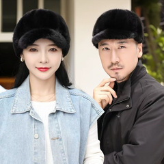 仿水貂毛鸭舌帽男女同款秋冬季保暖护耳骑士帽户外防寒毛绒棒球帽