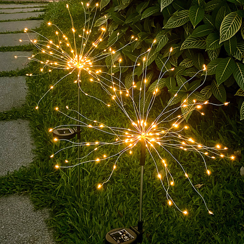 New solar fireworks light, outdoor waterproof LED copper wire lantern, ground light, courtyard garden decoration atmosphere light