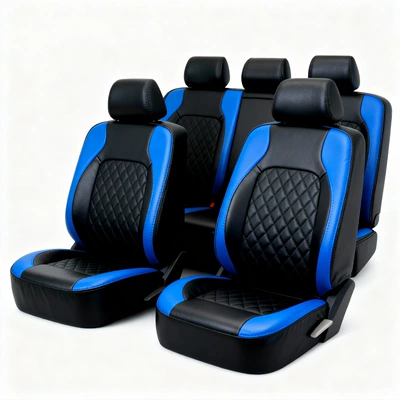 leather car seat covers, Universal seat cover - quilted-black-and-blue-full-nine-piece-set-for-the-vehicle