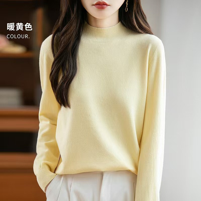 Dropshipping—Autumn and Winter Half Turtleneck Long-Sleeved Knitwear for Women, Loose Pullover, Slimming Look Bottoming Knitwear