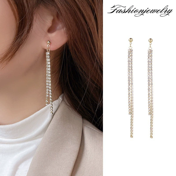 115#gold-chain tassel earrings