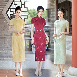 Spring and summer 2025 new retro flower printed slub bubble stars antique short cheongsam manufacturers wholesale