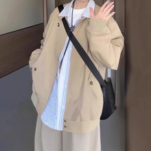 初秋夹克外套女春秋新款韩系小个子美式工装立领卡其色棒球服上衣
