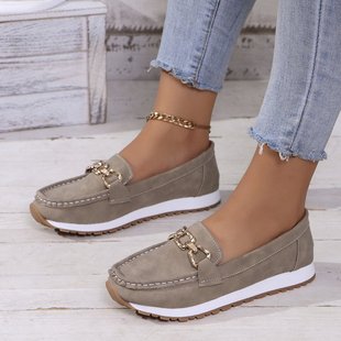 2025 New Metal Buckle Slip-On Large Size Casual Shoes European and American Lightweight Breathable Spring and Autumn Women's Single Shoes Loafers