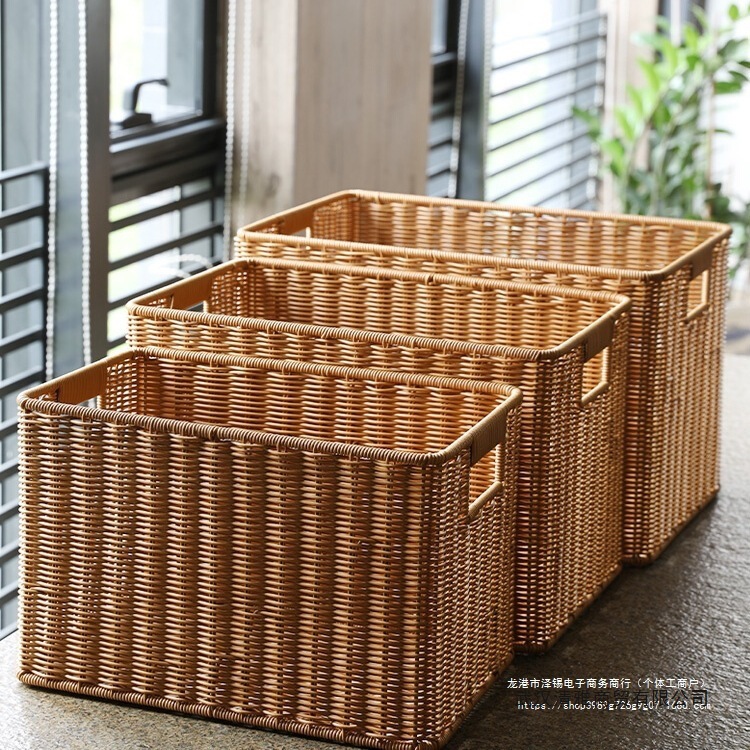 Kens收纳筐仿藤编大号 INS风橱柜衣柜整理篮简约客厅储物筐玩具筐