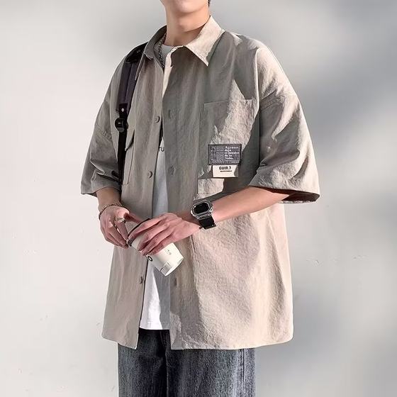 Short-sleeved Shirt Men's Summer Fashion Brand Japanese Style Loose Fashionable Shirt Casual All-match Work Jacket Men's Top Clothes for Boys