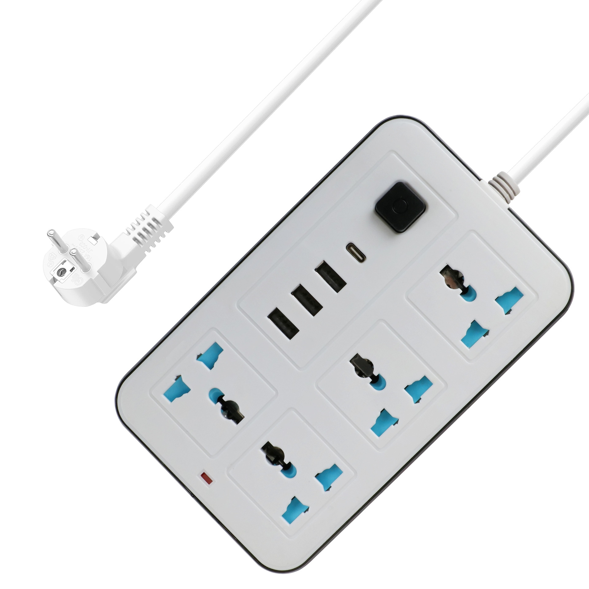 通用多功能扩展插座4路3 USB 1 Type-c电源插座带开关