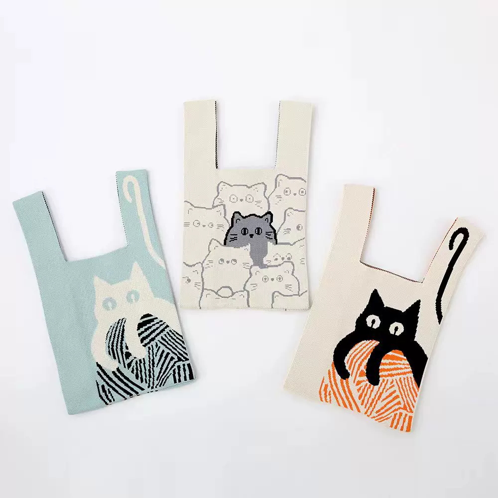 定制高级感针织包新复古自留款手拎手腕包韩版猫咪女包包百搭批发