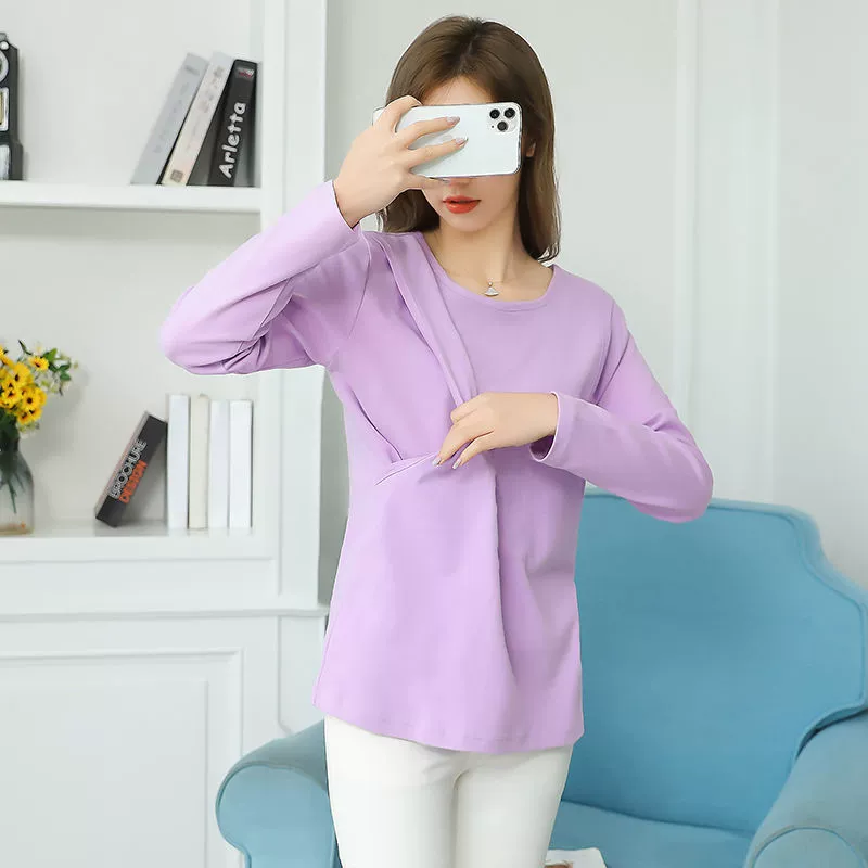 Весенняя и осенняя одежда для беременных, свободная одежда для родов, одежда для кормления с боковым открытием, топы для кормления, футболки для кормления после родов.