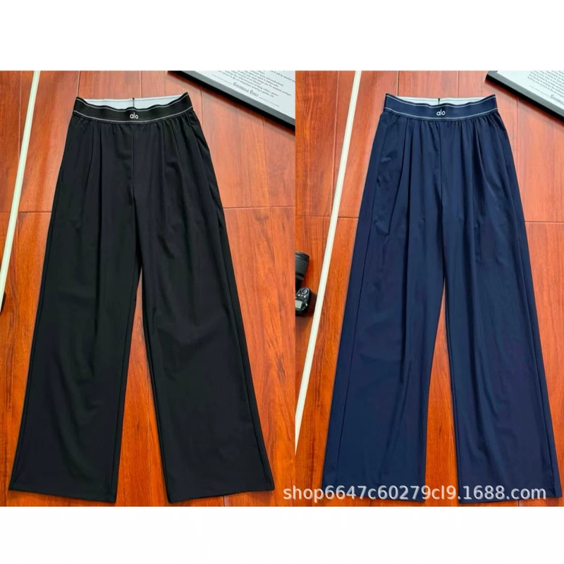 2026 Summer New Style Alo Waist Logo Women's Woven Wide-Leg Pants Loose Comfortable Casual Pants Women's Pants Wholesale 2026 Summer New Style Alo Waist Logo Women's Woven Wide-Leg Pants Loose Comfortable Casual Pants Women's Pants Wholesale