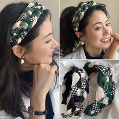 2023新款麻花寬邊高顱頂發箍女洗臉壓發發卡千鳥格編織高級感髮飾