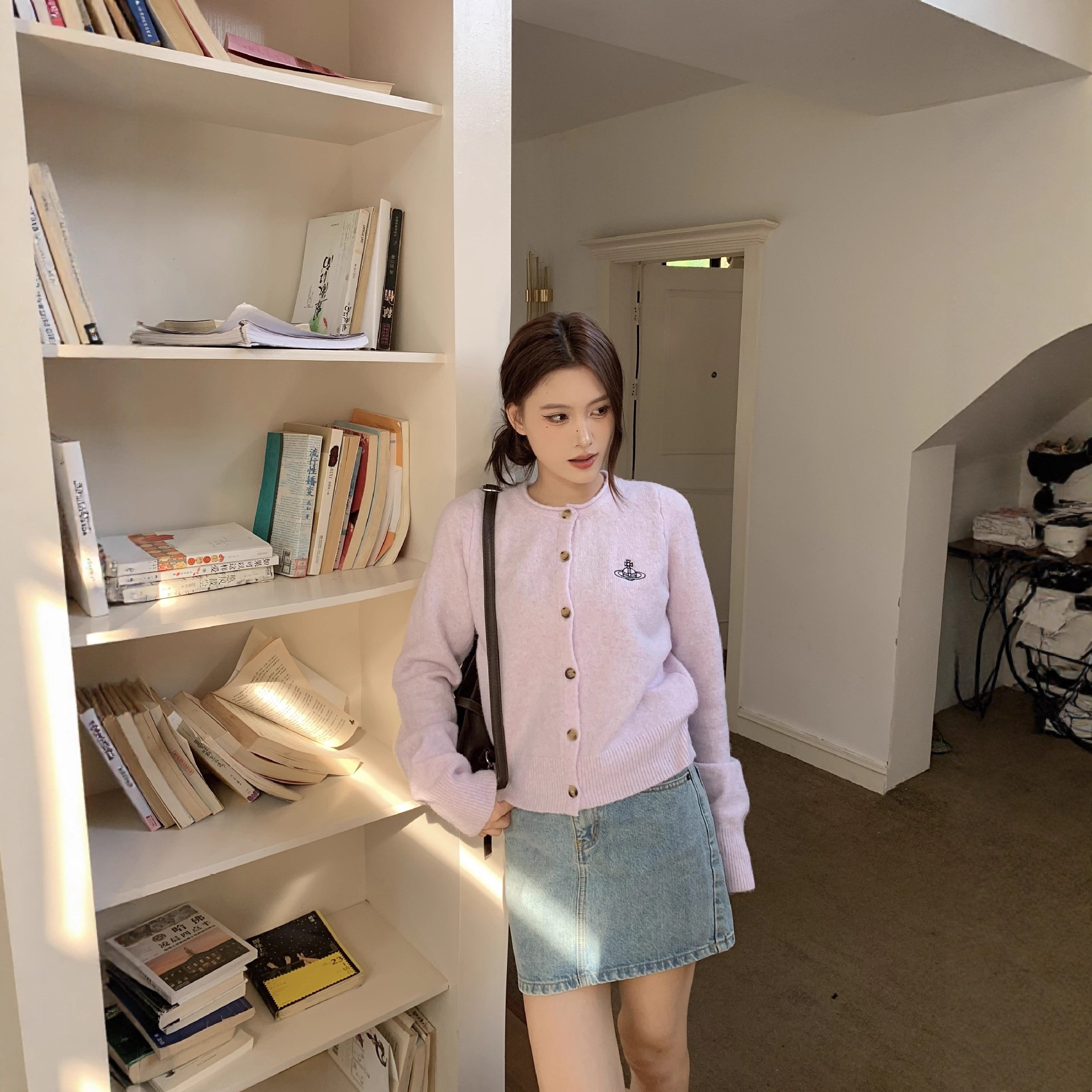 Vivi Empress New Classic Saturn Embroidery Candy Color Knit Sweater Wool Cardigan Slim Short Women's